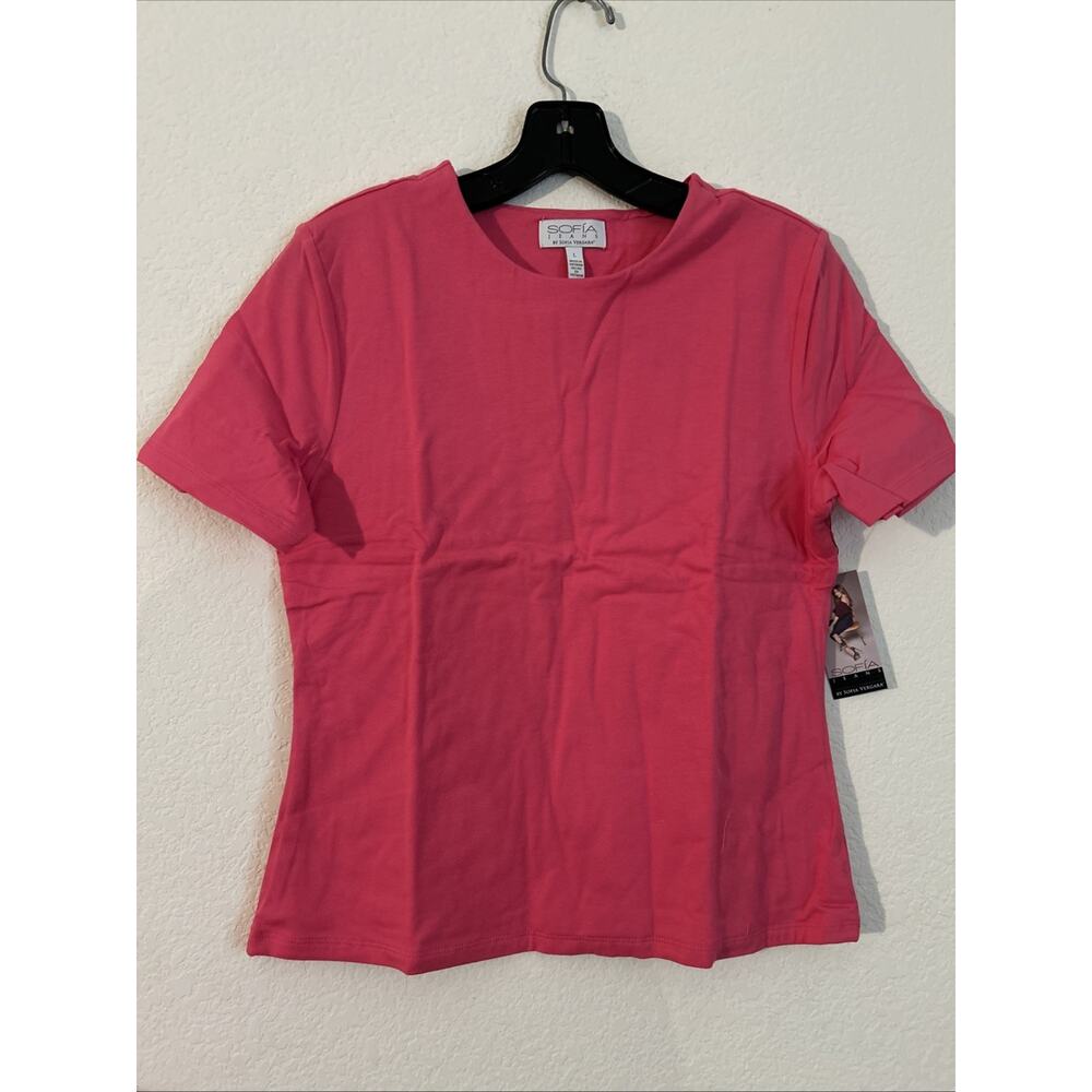 Sofia Jeans Women's High Neck Tee with Short Sleeves, Size: Large - PINK